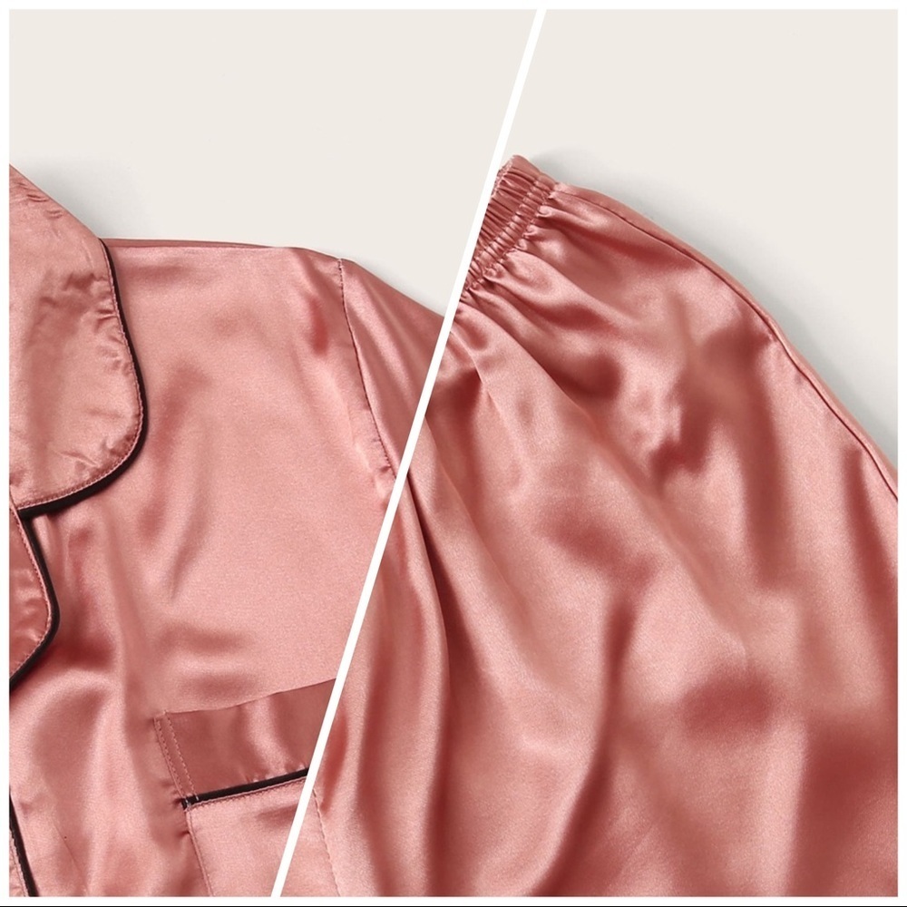 New Pink Satin Silk-Like Pajama Set - Picture 3 of 4